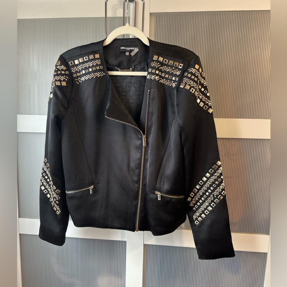 Karl Lagerfeld Paris Studded Moto Jacket Black Women’s Size M